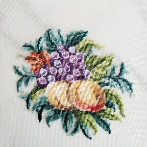 Vintage Petti Point Needlepoint Fruit Embroidery Panel  Peaches & Grapes 3.5"x3"